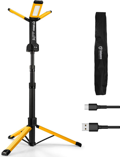 Rechargeable Work Light with Stand, Cordless Work Light with Triple LED Lamps, 8AH Battery, 700/1200/2200 Lumen, 4000/6500K Dimmable Camping Light with Detachable Tripod（Yellow）