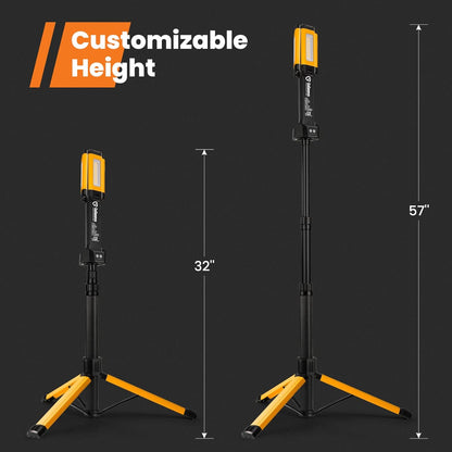 Rechargeable Work Light with Stand, Cordless Work Light with Triple LED Lamps, 8AH Battery, 700/1200/2200 Lumen, 4000/6500K Dimmable Camping Light with Detachable Tripod（Yellow）