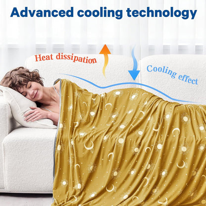 Cooling Blanket Throw(50"x60") - Double Sided Cooling Blankets for Hot Sleepers, Cool Soft Lightweight Summer Blanket for Beach, Sofa Bed Couch, Room Decor, Gifts for Women Men Ginger Yellow