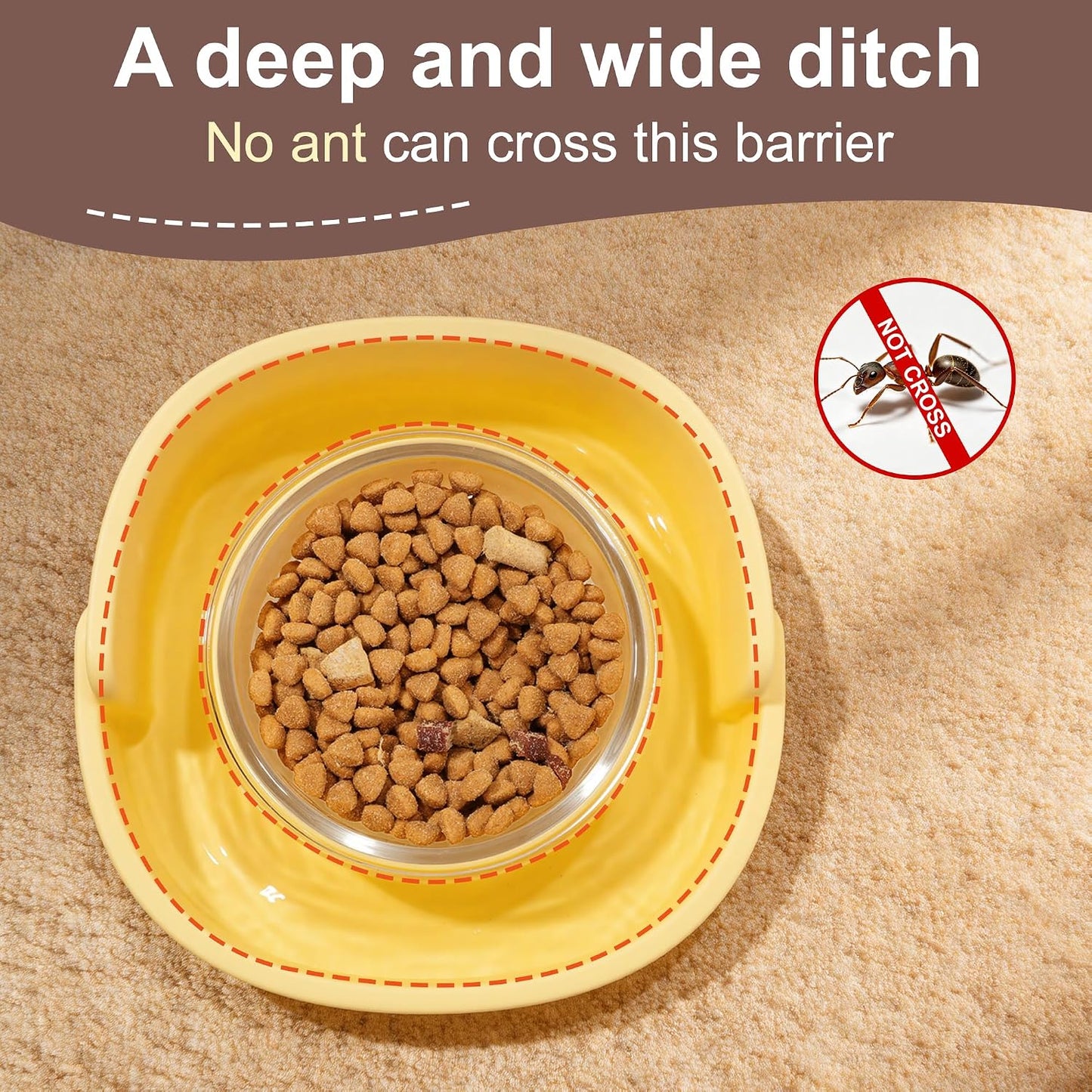 Ant Proof Cat Food Bowl, Elevated Cat Feeding Bowl, Yellow 1pcs | Prevents Ants from Entering and Reduces Neck Stress, Non-Slip Elevated Cat Feeding Bowl