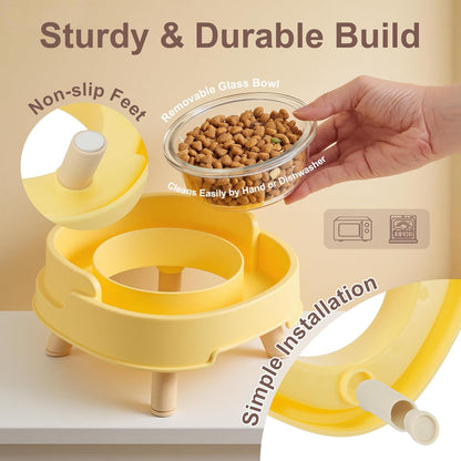 Ant Proof Cat Food Bowl, Elevated Cat Feeding Bowl, Yellow 1pcs | Prevents Ants from Entering and Reduces Neck Stress, Non-Slip Elevated Cat Feeding Bowl