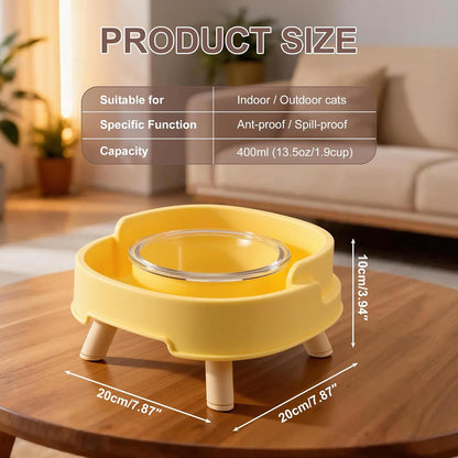 Ant Proof Cat Food Bowl, Elevated Cat Feeding Bowl, Yellow 1pcs | Prevents Ants from Entering and Reduces Neck Stress, Non-Slip Elevated Cat Feeding Bowl