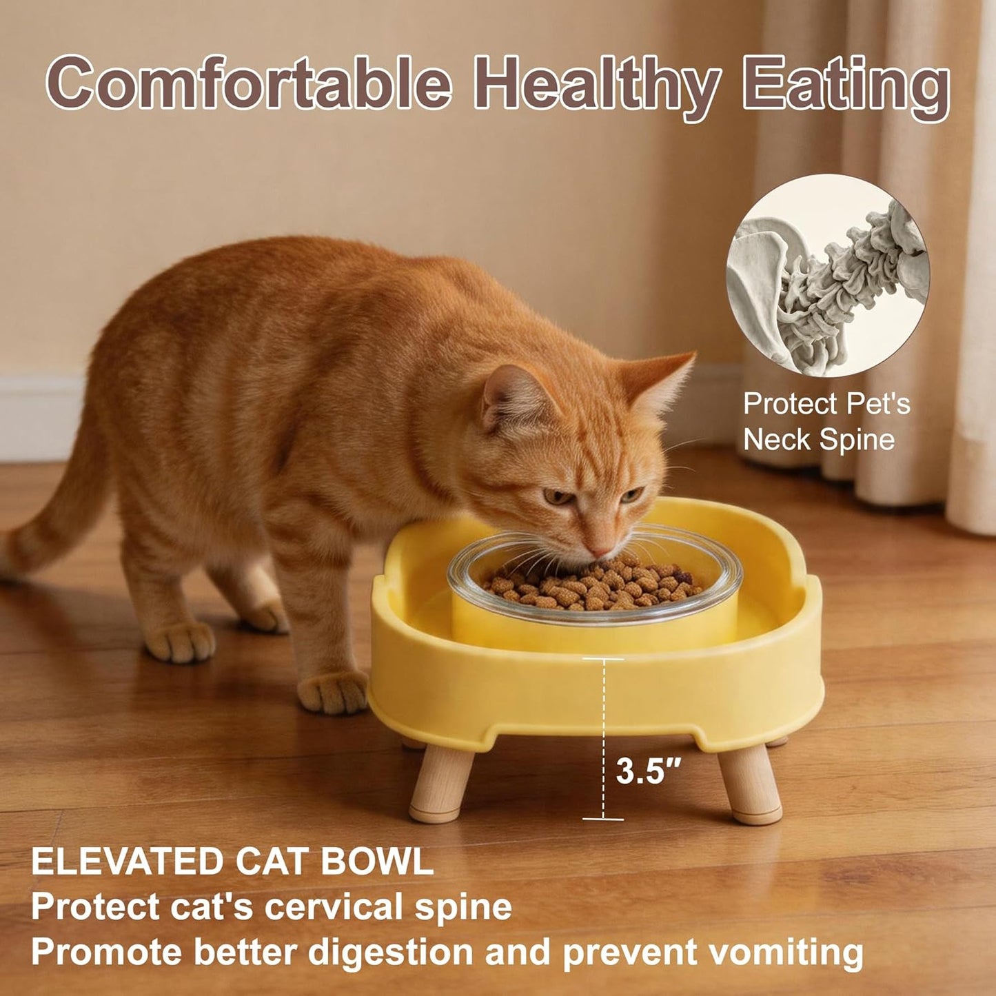 Ant Proof Cat Food Bowl, Elevated Cat Feeding Bowl, Yellow 1pcs | Prevents Ants from Entering and Reduces Neck Stress, Non-Slip Elevated Cat Feeding Bowl