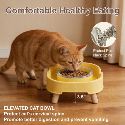 Ant Proof Cat Food Bowl, Elevated Cat Feeding Bowl, Yellow 1pcs | Prevents Ants from Entering and Reduces Neck Stress, Non-Slip Elevated Cat Feeding Bowl