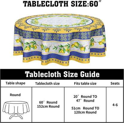 Lemon Tablecloth Round 70 Inch Italian Lemon Yellow and Blue Table Cloth Circle Summer Fruit Table Cover Tabletop for Dining Room Kitchen Party Picnic Dinner Table Decor
