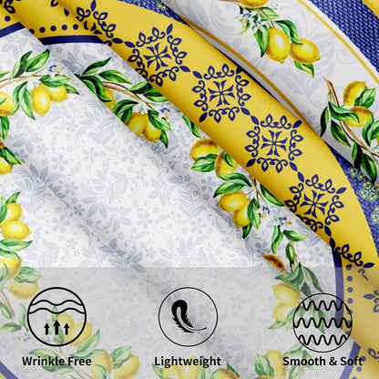Lemon Tablecloth Round 70 Inch Italian Lemon Yellow and Blue Table Cloth Circle Summer Fruit Table Cover Tabletop for Dining Room Kitchen Party Picnic Dinner Table Decor