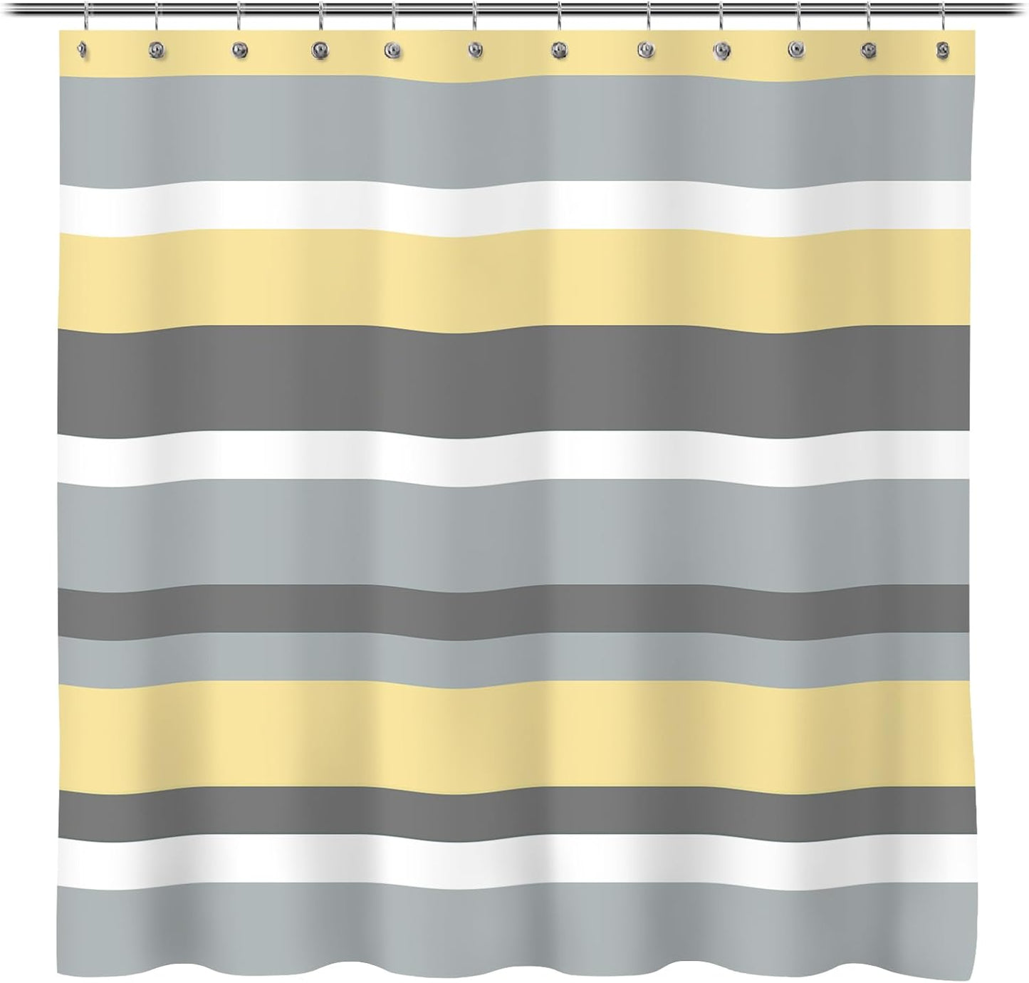 Yellow Gray Horizontal Stripes Water-Repellent Fabric Shower Curtain with Reinforced Metal Grommets Refreshing Striped Design Bathroom Decor