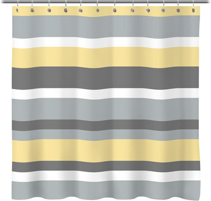 Yellow Gray Horizontal Stripes Water-Repellent Fabric Shower Curtain with Reinforced Metal Grommets Refreshing Striped Design Bathroom Decor