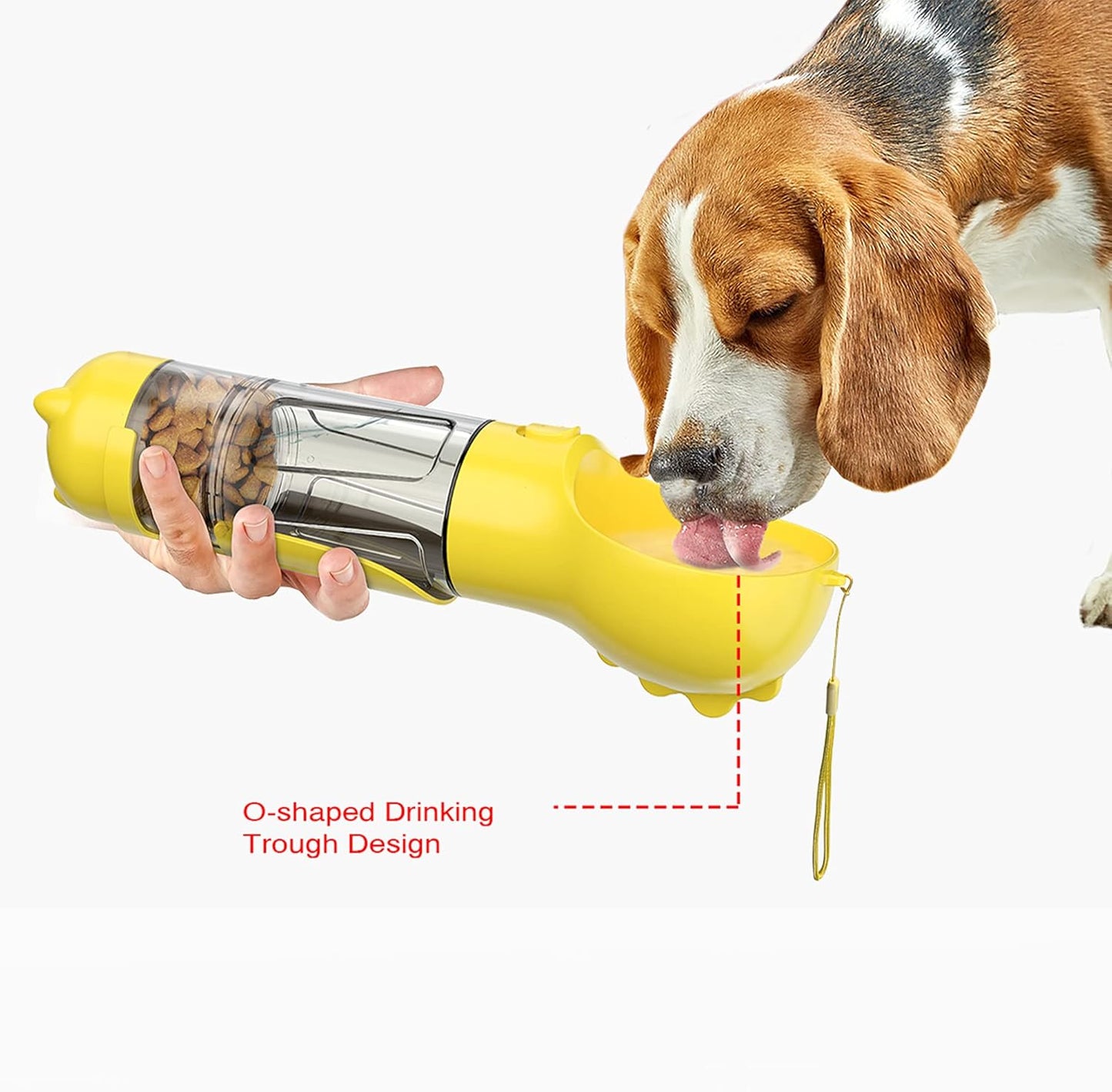 3 in 1 Dog Travel Bottle Set with 17 oz Drinking Feeder, Food Box and Trash Bag Storage | Water Dispenser, for Pets Outdoor Walking and Traveling, Yellow