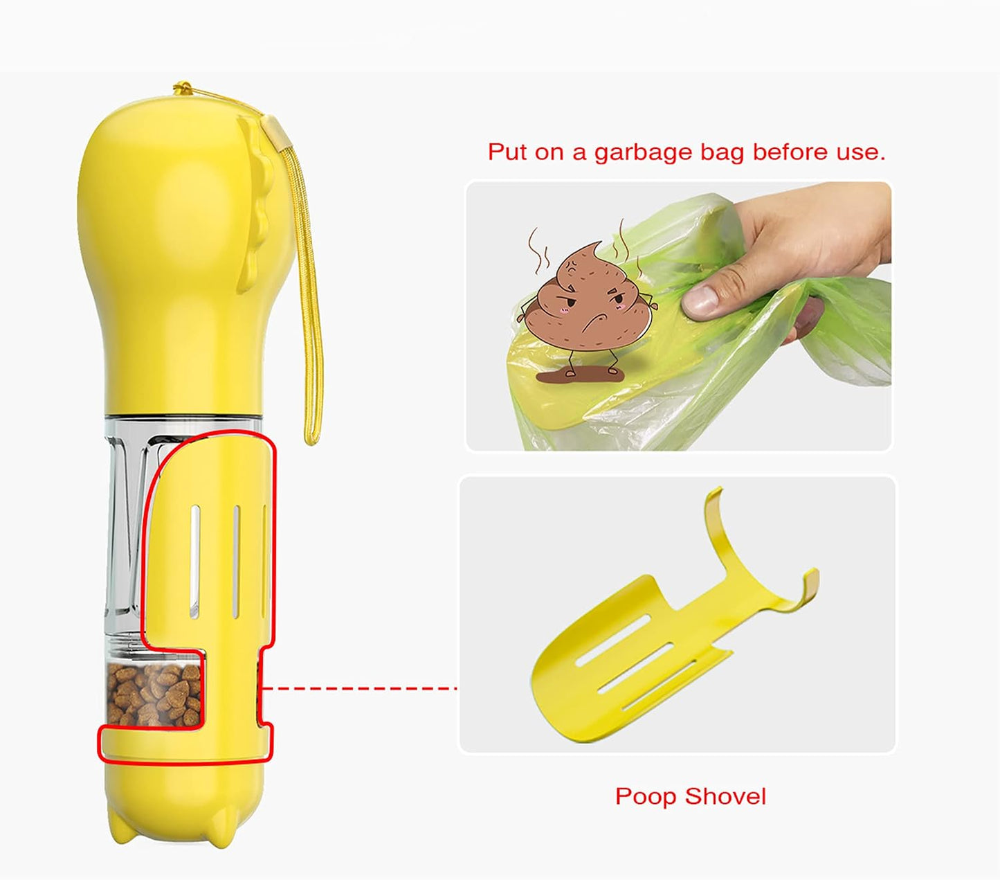 3 in 1 Dog Travel Bottle Set with 17 oz Drinking Feeder, Food Box and Trash Bag Storage | Water Dispenser, for Pets Outdoor Walking and Traveling, Yellow