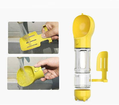 3 in 1 Dog Travel Bottle Set with 17 oz Drinking Feeder, Food Box and Trash Bag Storage | Water Dispenser, for Pets Outdoor Walking and Traveling, Yellow