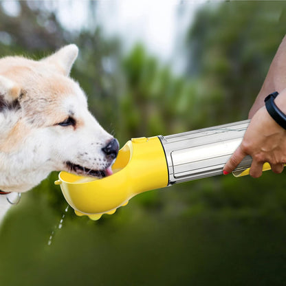 3 in 1 Dog Travel Bottle Set with 17 oz Drinking Feeder, Food Box and Trash Bag Storage | Water Dispenser, for Pets Outdoor Walking and Traveling, Yellow