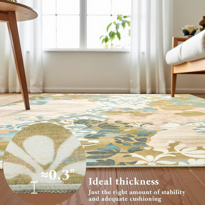 5x7 Area Rugs,Abstract Area Rugs, Modern Washable Non-Slip Rug for Living Room, Bedroom, Dining Room, Soft Low Pile Carpet, Neutral Decor for Home and Office,Abstract Floral - Yellow