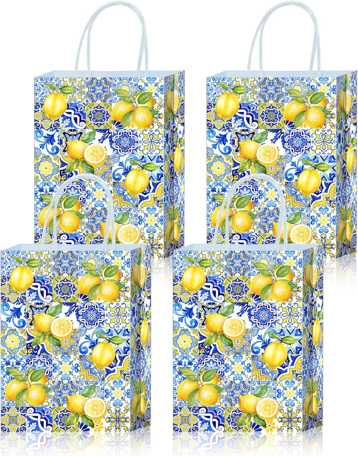 16 Pcs Gift Bags - Capri Party Decorations Favor Bags for Lemon Fans, Positano Themed Decorations Lemon Party Decor Lemon and Blue Celebration Decor