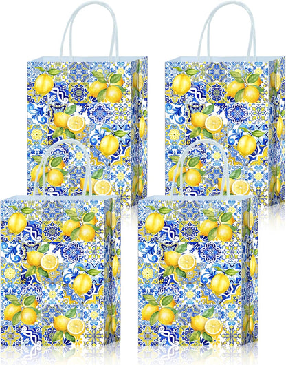 16 Pcs Gift Bags - Capri Party Decorations Favor Bags for Lemon Fans, Positano Themed Decorations Lemon Party Decor Lemon and Blue Celebration Decor