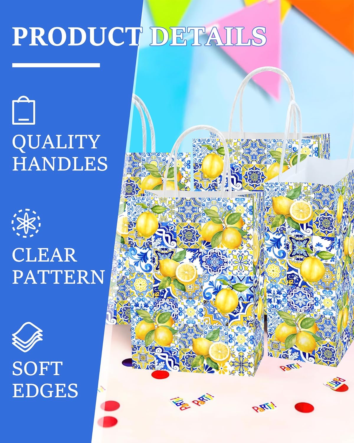 16 Pcs Gift Bags - Capri Party Decorations Favor Bags for Lemon Fans, Positano Themed Decorations Lemon Party Decor Lemon and Blue Celebration Decor