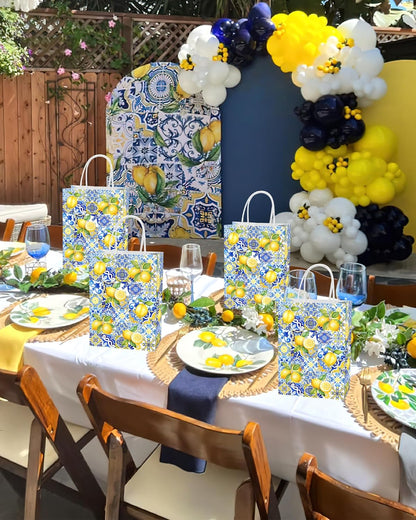 16 Pcs Gift Bags - Capri Party Decorations Favor Bags for Lemon Fans, Positano Themed Decorations Lemon Party Decor Lemon and Blue Celebration Decor