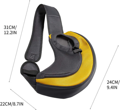 Pet Dog Sling Carrier Large Pocket Adjust Strap Anti-Falling Design Breathable Mesh Travel Safe Sling Bag Carrier for Dogs Cats (Yellow)