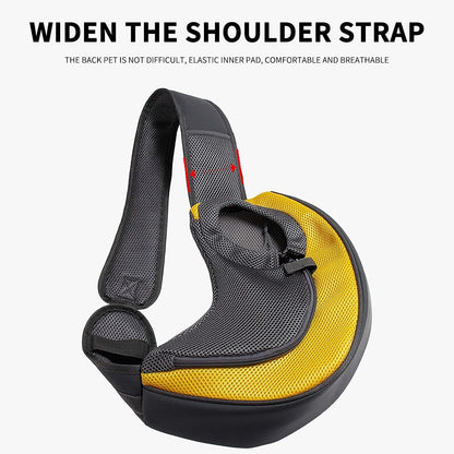 Pet Dog Sling Carrier Large Pocket Adjust Strap Anti-Falling Design Breathable Mesh Travel Safe Sling Bag Carrier for Dogs Cats (Yellow)