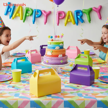 30 Pack Yellow Party Favor Bag Boxes, Gable Gift Boxes for Candies Treats Goodies Cookies, Ideal for Yellow Party Favors, Themed Birthday Party, Valentine's Day, 6.5x3.5x3.5 Inches