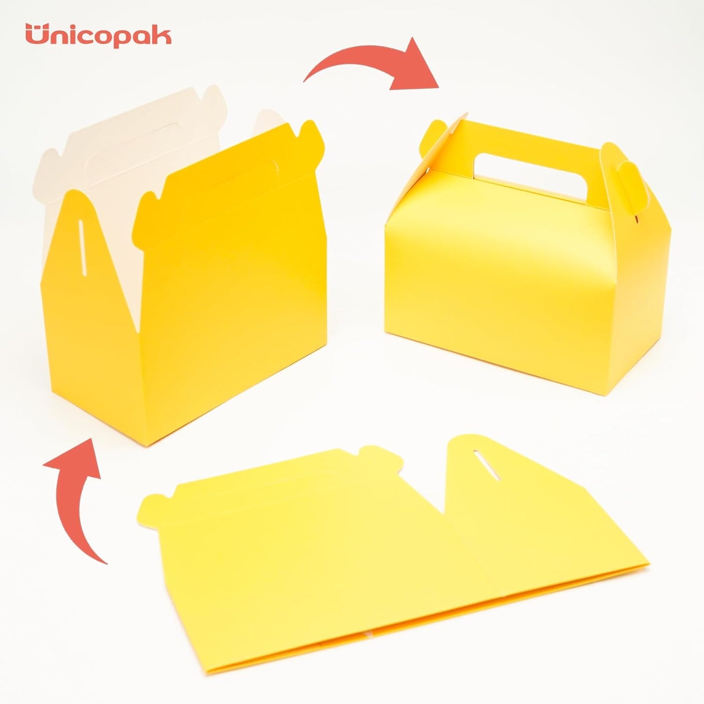 30 Pack Yellow Party Favor Bag Boxes, Gable Gift Boxes for Candies Treats Goodies Cookies, Ideal for Yellow Party Favors, Themed Birthday Party, Valentine's Day, 6.5x3.5x3.5 Inches