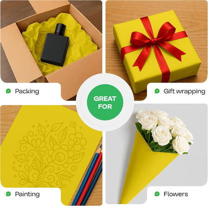 12" x 1200" (100 feet) Yellow Kraft Paper Roll - USA-Made Quality Craft Paper for Gift Wrapping, Kids' Arts & Crafts, School Projects - 100% Recycled Natural Material 50lb Thickness