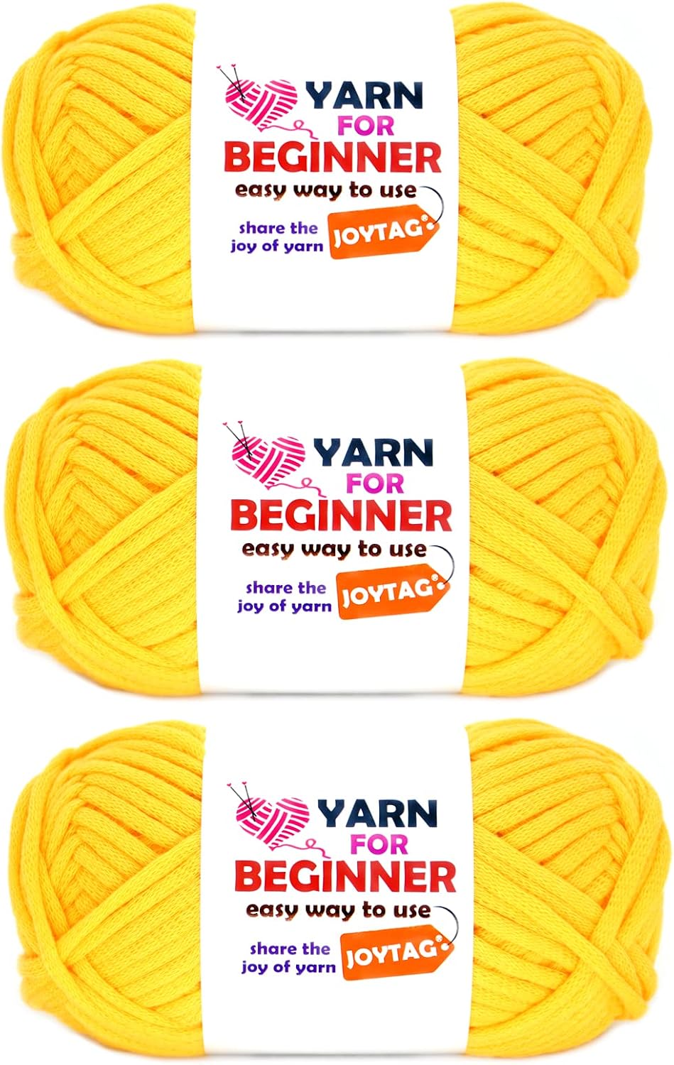 Yellow Cotton-Nylon Blend Yarn for Crocheting and Knitting - Easy-to-See Stitches for Beginners Crochet Kit (3x50g)