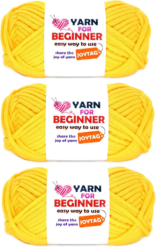 Yellow Cotton-Nylon Blend Yarn for Crocheting and Knitting - Easy-to-See Stitches for Beginners Crochet Kit (3x50g)