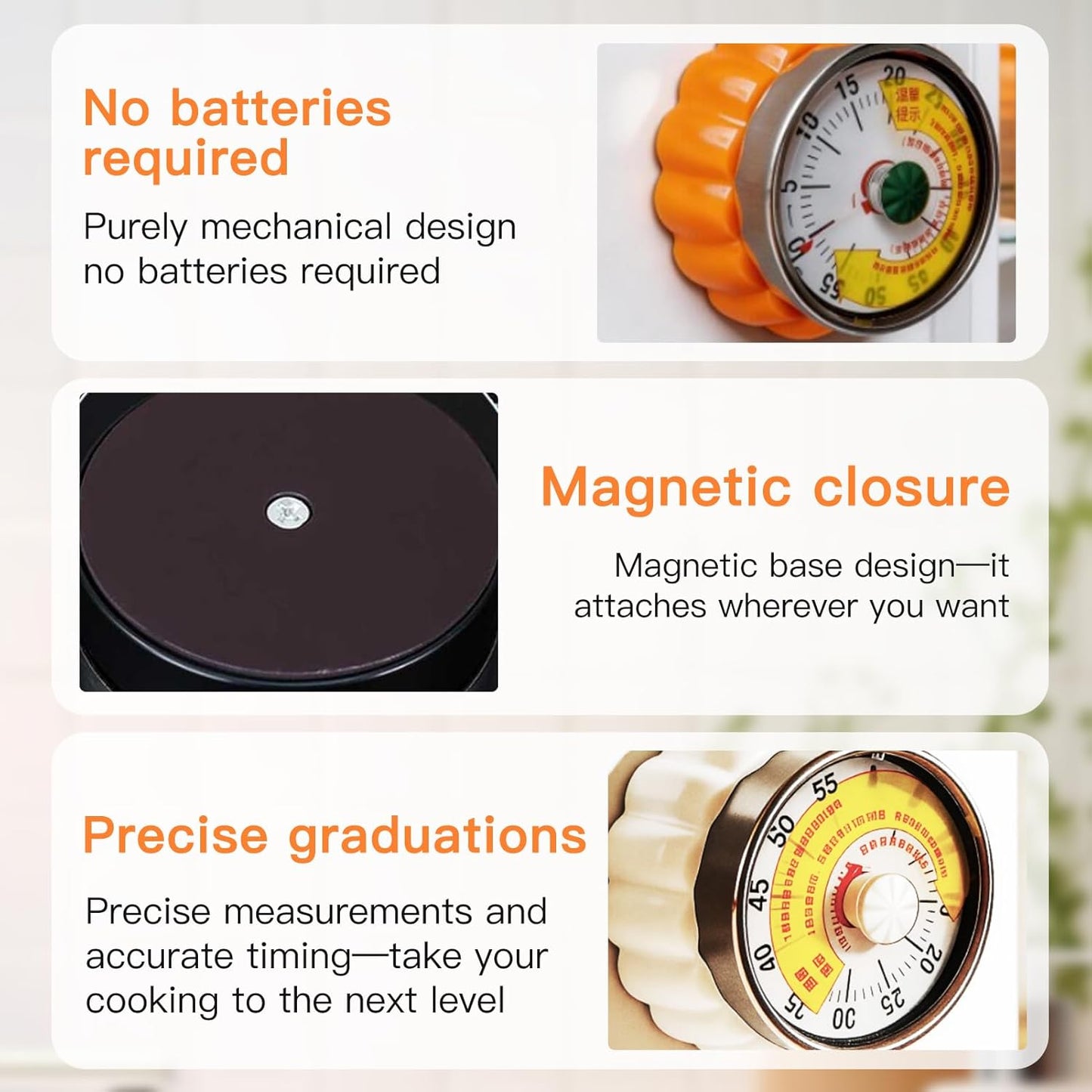 Mechanical Kitchen Timer with Magnet: Wind Up Cooking Timer Clock with Loud Alarm, Kitchen Timers for Cooking, No Battery Manual Food Timer for Baking, BBQ, Seniors & Daily Reminders (Yellow)