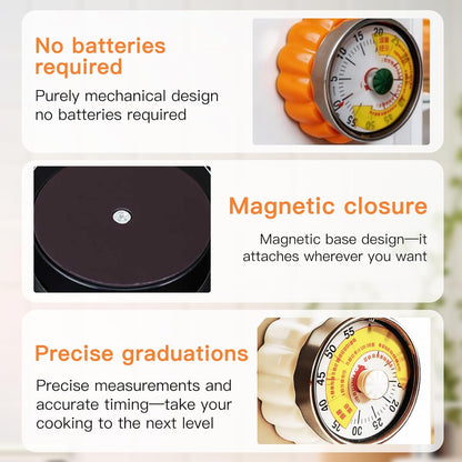 Mechanical Kitchen Timer with Magnet: Wind Up Cooking Timer Clock with Loud Alarm, Kitchen Timers for Cooking, No Battery Manual Food Timer for Baking, BBQ, Seniors & Daily Reminders (Yellow)