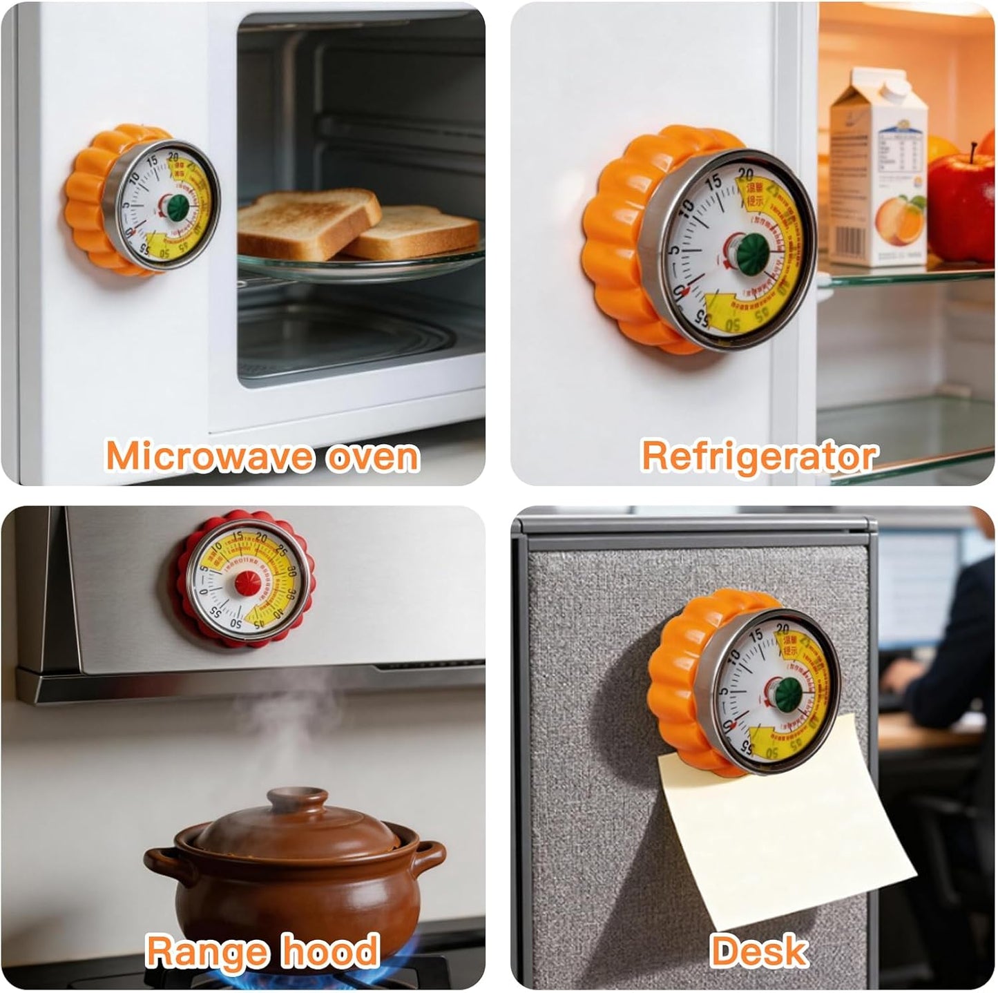 Mechanical Kitchen Timer with Magnet: Wind Up Cooking Timer Clock with Loud Alarm, Kitchen Timers for Cooking, No Battery Manual Food Timer for Baking, BBQ, Seniors & Daily Reminders (Yellow)