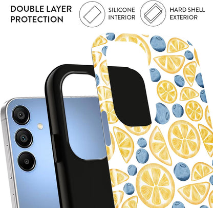 Aesthetics Summer Lemon Blueberry Phone Case for Samsung Galaxy A15 5G Case Cute Design Phone Cover Shockproof Soft TPU Hard PC Protection Funda for Samsung A15 5G 6.5 Inch