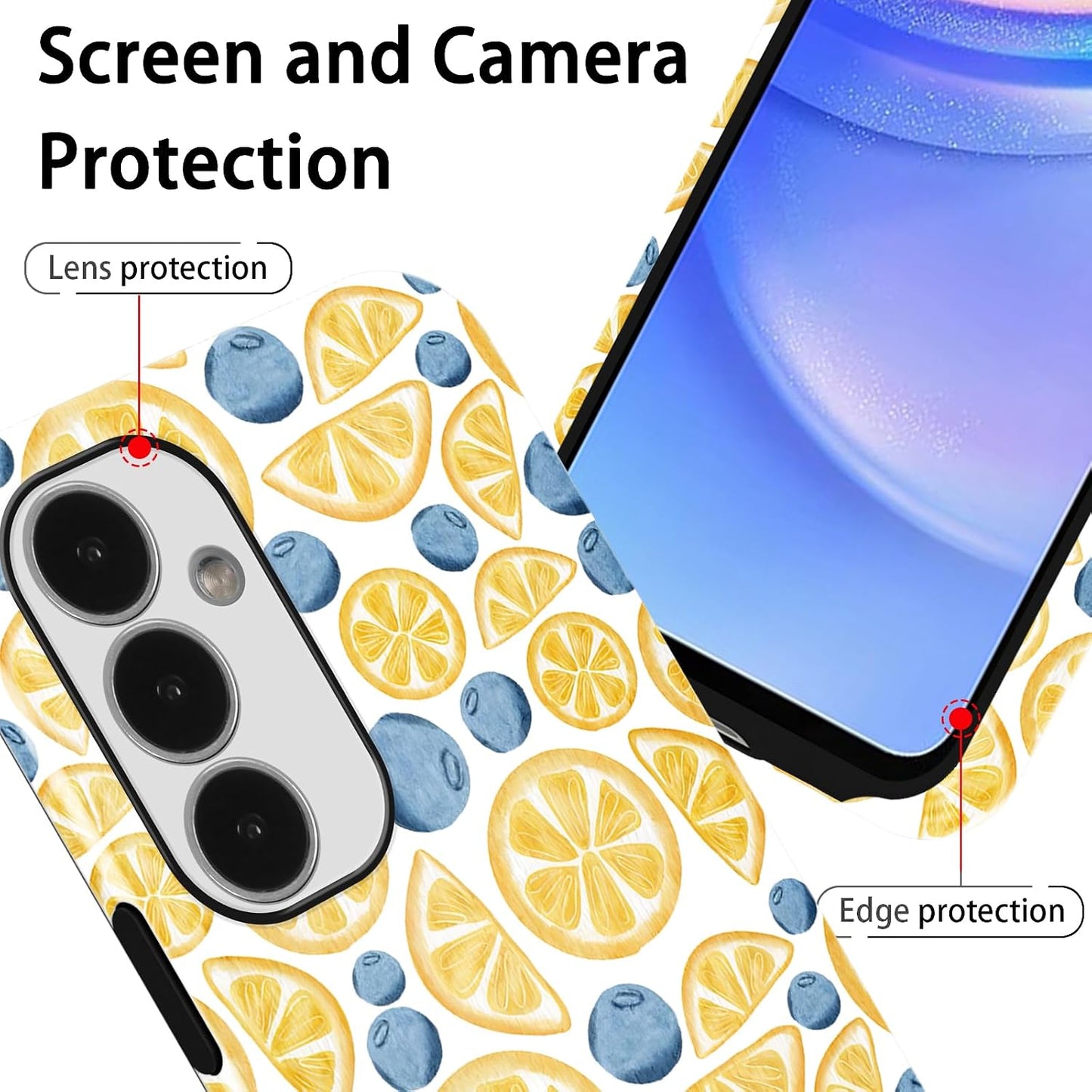 Aesthetics Summer Lemon Blueberry Phone Case for Samsung Galaxy A15 5G Case Cute Design Phone Cover Shockproof Soft TPU Hard PC Protection Funda for Samsung A15 5G 6.5 Inch