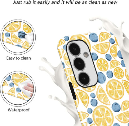 Aesthetics Summer Lemon Blueberry Phone Case for Samsung Galaxy A15 5G Case Cute Design Phone Cover Shockproof Soft TPU Hard PC Protection Funda for Samsung A15 5G 6.5 Inch
