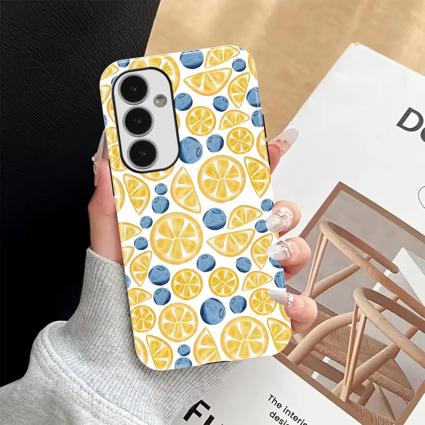 Aesthetics Summer Lemon Blueberry Phone Case for Samsung Galaxy A15 5G Case Cute Design Phone Cover Shockproof Soft TPU Hard PC Protection Funda for Samsung A15 5G 6.5 Inch