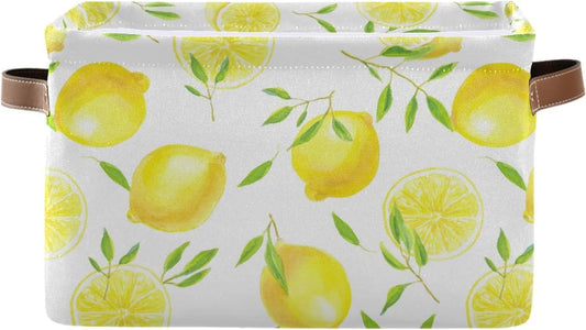 Fresh Lemons Pattern Rectangle Storage Bin, 15 x 11 x 9.5 in, Collapsible Organizer Storage Basket for Home Décor