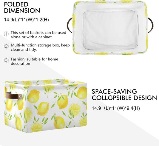 Fresh Lemons Pattern Rectangle Storage Bin, 15 x 11 x 9.5 in, Collapsible Organizer Storage Basket for Home Décor