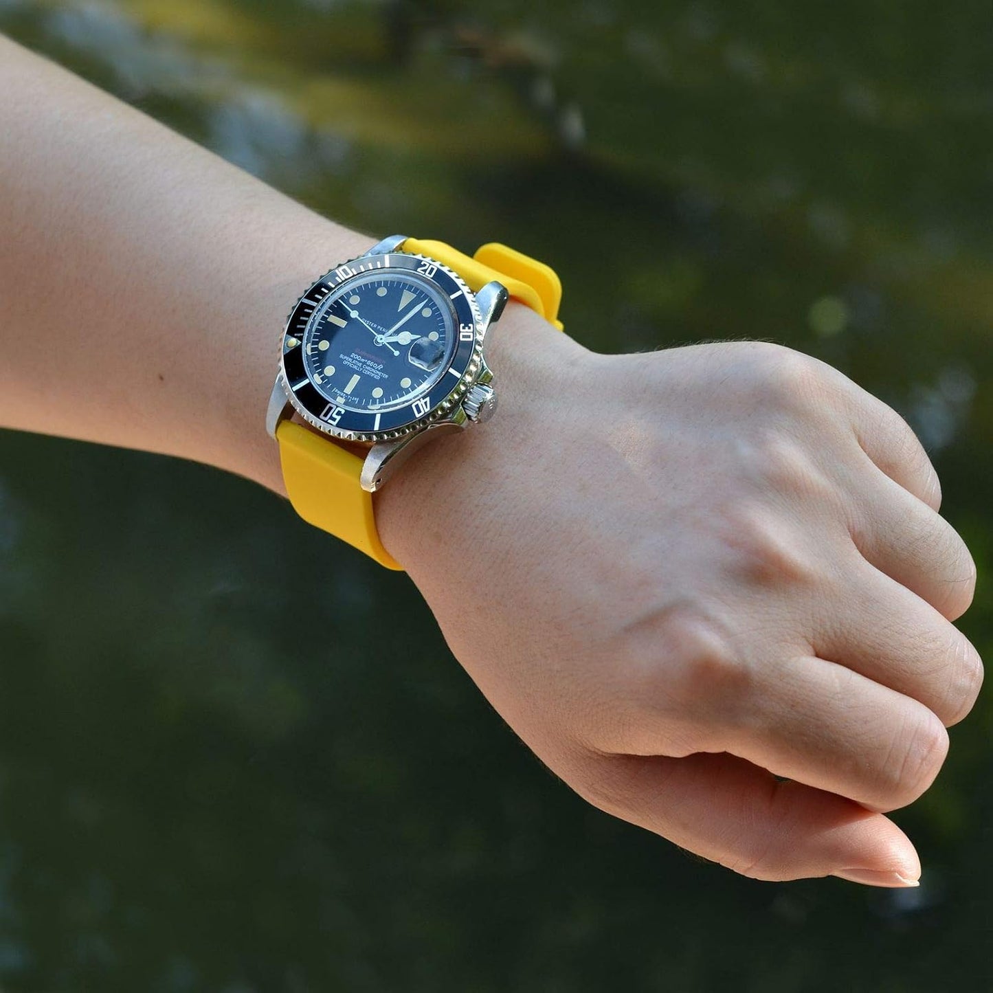 WOCCI 21mm Silicone Watch Band with Rose Gold Buckle, Soft Rubber Replacement Straps with Quick Release (Yellow)