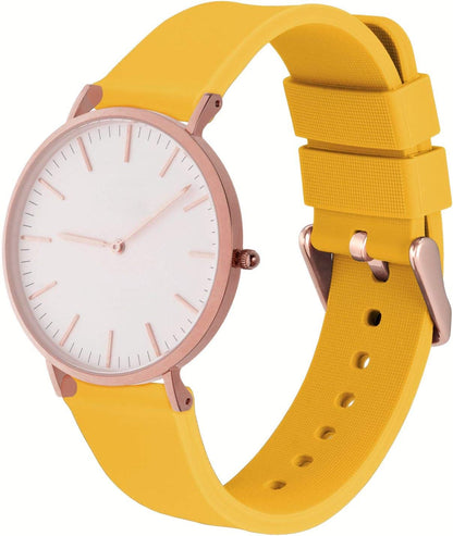 WOCCI 21mm Silicone Watch Band with Rose Gold Buckle, Soft Rubber Replacement Straps with Quick Release (Yellow)