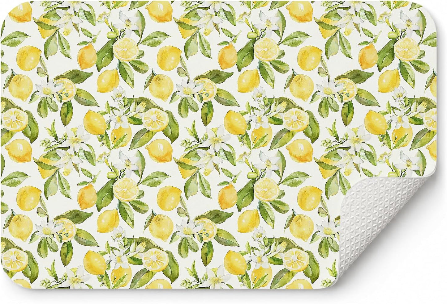 Summer Italian Lemon Dish Drying Mat 16x24 Inch | Lemon Kitchen Decor Accessories,Summer Lemon Floral Botanical Dish Drying Coffee Mat for Kitchen Countertops Coffee Maker