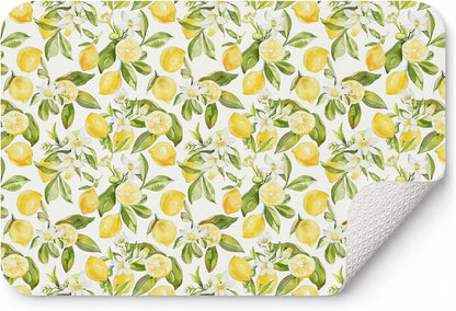 Summer Italian Lemon Dish Drying Mat 16x24 Inch | Lemon Kitchen Decor Accessories,Summer Lemon Floral Botanical Dish Drying Coffee Mat for Kitchen Countertops Coffee Maker