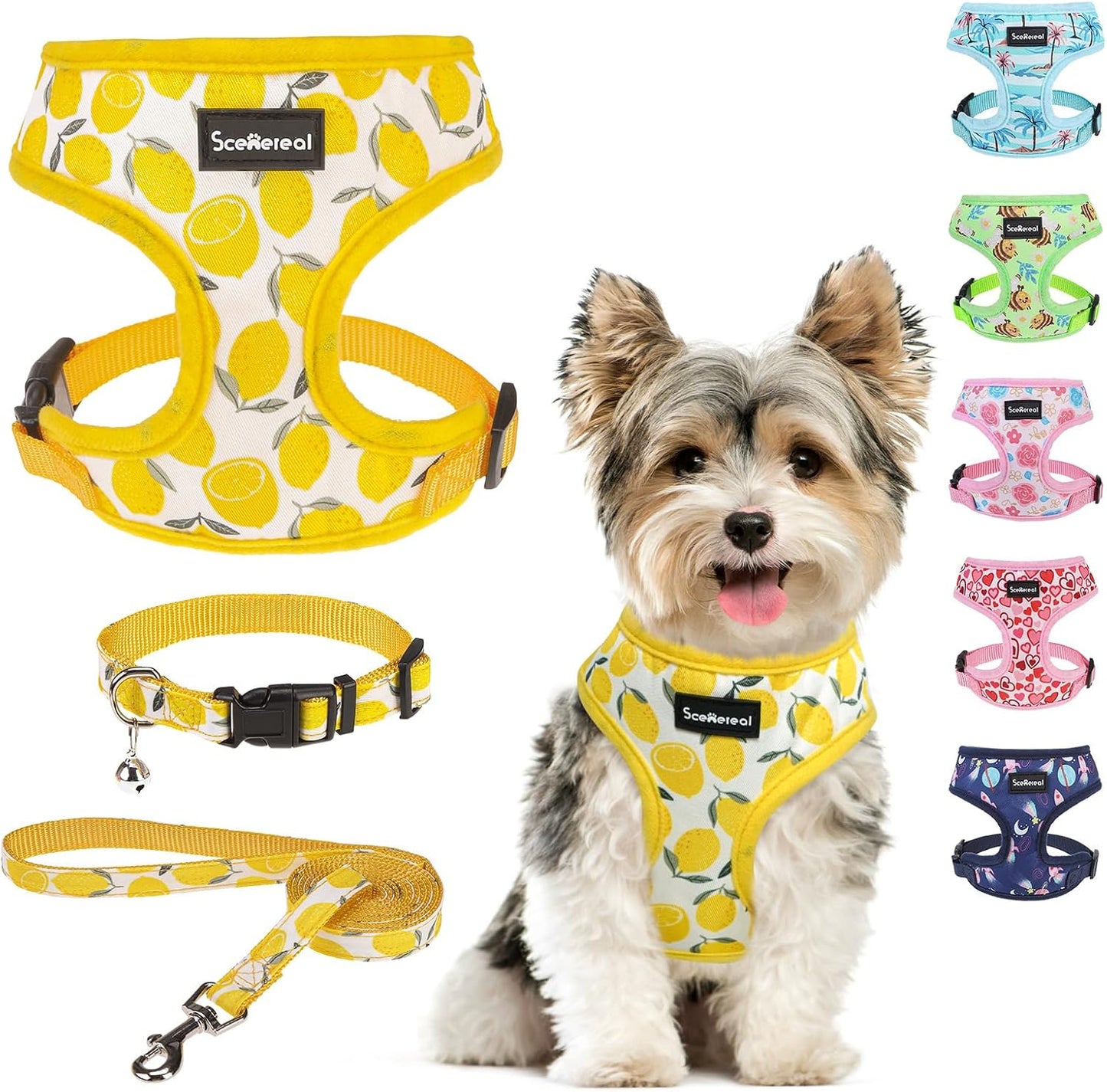 Small Dog Harness Collar and Leash Set, Lemon Yellow, S | Soft Mesh Puppy Harness, Spring Summer No Pull Vest for Dogs Cats Girls Boys, Chihuahua, Yorkie