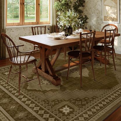 Vintage Area Rug 6x9 - Washable Ultra-Thin Area Rug Non-Slip Carpets - Soft & Stain Resistant Rug for Home Bedroom Dining Room Home Office Indoor Brown Yellow