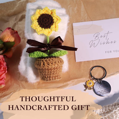 Birthday Gifts for Women Self Care Spa Gift Basket Crochet Sunflower Scented Candle Handmade Soap Get Well Soon Thinking of You Gifts for Mom Sister Friend Teacher Wife Her Relaxation Care Package