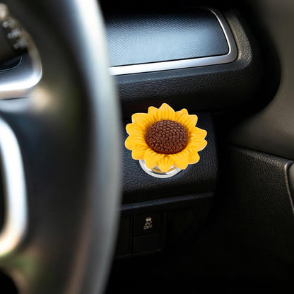 2 Pcs Push Start Button Cover, Cute Resin Flower Sunflower Car Accessories, Decorative Engine Start Stop Button Cover for Car Interior (Yellow, 1.1 x 1.1 In)