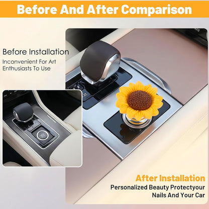 2 Pcs Push Start Button Cover, Cute Resin Flower Sunflower Car Accessories, Decorative Engine Start Stop Button Cover for Car Interior (Yellow, 1.1 x 1.1 In)