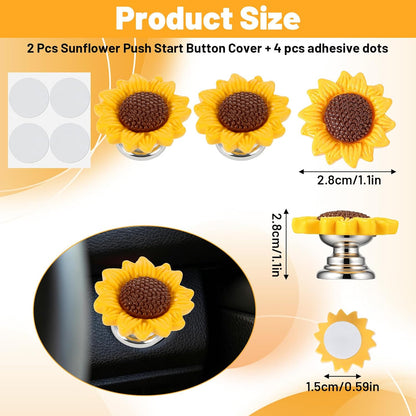 2 Pcs Push Start Button Cover, Cute Resin Flower Sunflower Car Accessories, Decorative Engine Start Stop Button Cover for Car Interior (Yellow, 1.1 x 1.1 In)