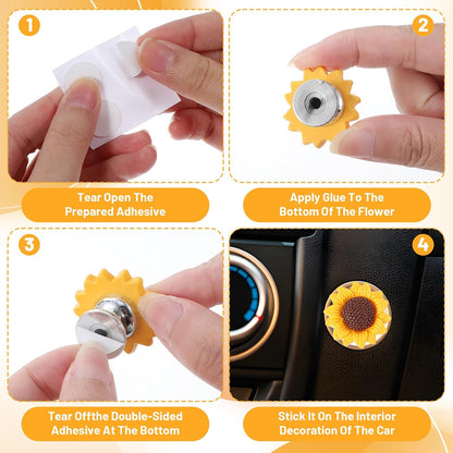 2 Pcs Push Start Button Cover, Cute Resin Flower Sunflower Car Accessories, Decorative Engine Start Stop Button Cover for Car Interior (Yellow, 1.1 x 1.1 In)