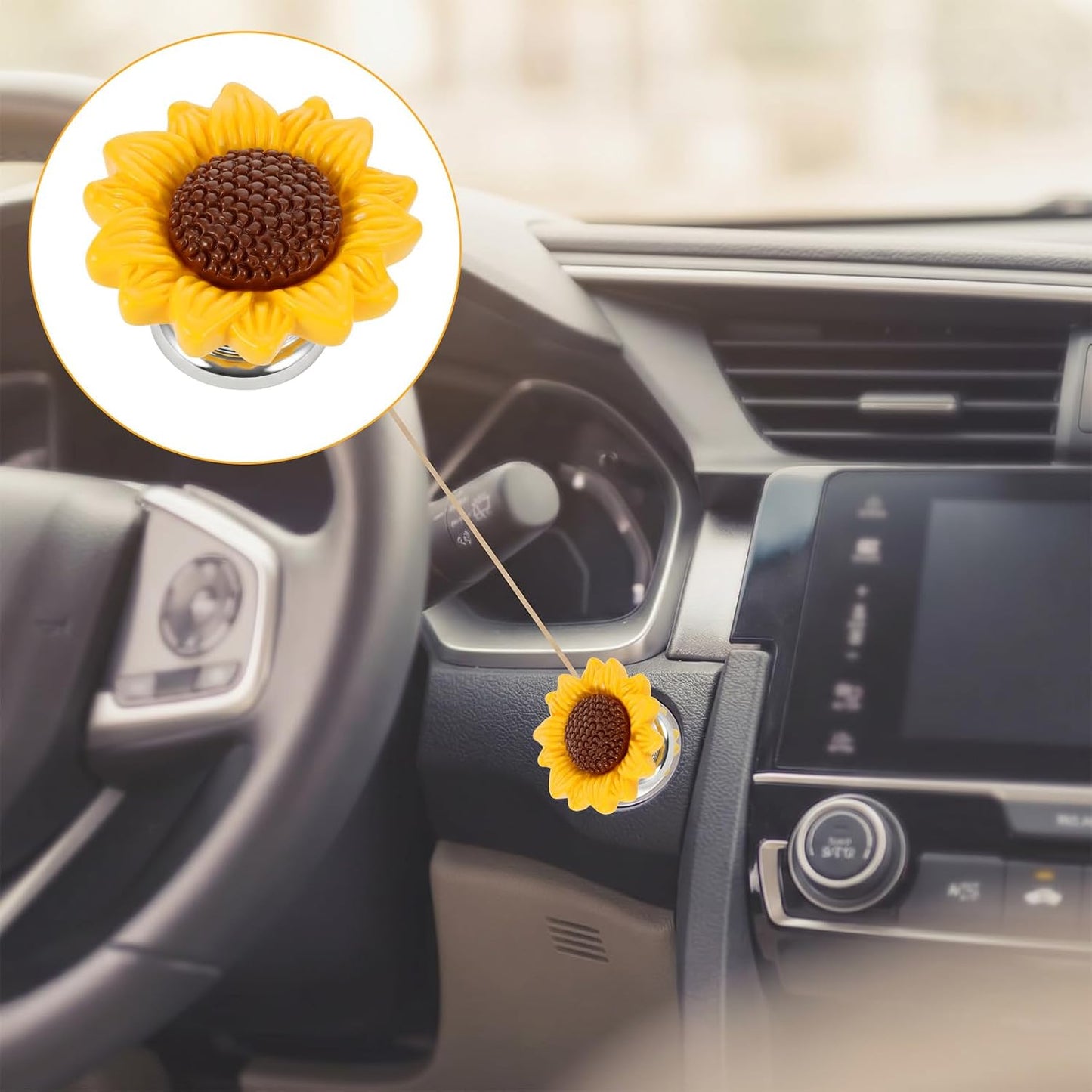 2 Pcs Push Start Button Cover, Cute Resin Flower Sunflower Car Accessories, Decorative Engine Start Stop Button Cover for Car Interior (Yellow, 1.1 x 1.1 In)