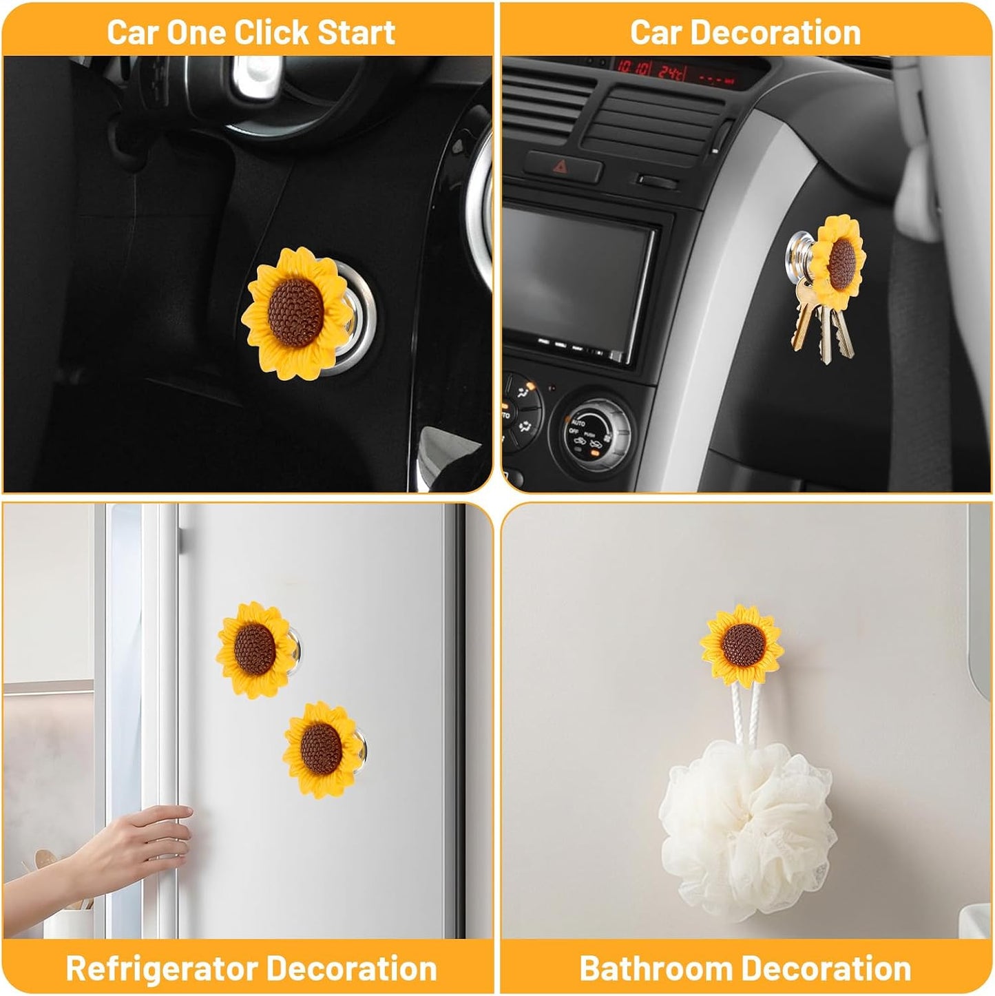 2 Pcs Push Start Button Cover, Cute Resin Flower Sunflower Car Accessories, Decorative Engine Start Stop Button Cover for Car Interior (Yellow, 1.1 x 1.1 In)